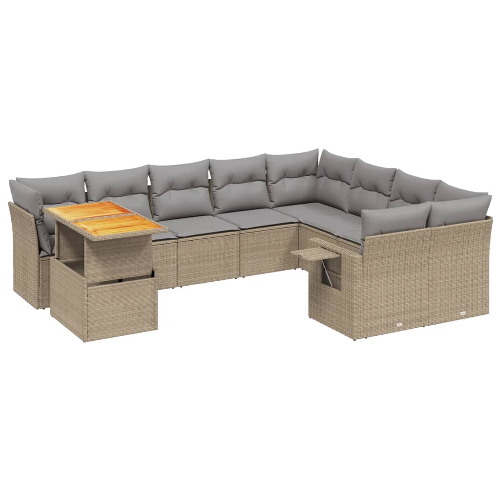 10-dijelni set vrtnih sofa s jastucima bež od poliratana