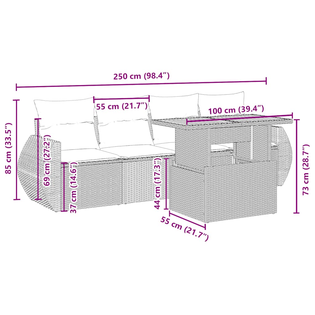 5-dijelni vrtni set sofa s jastucima bež od poliratana