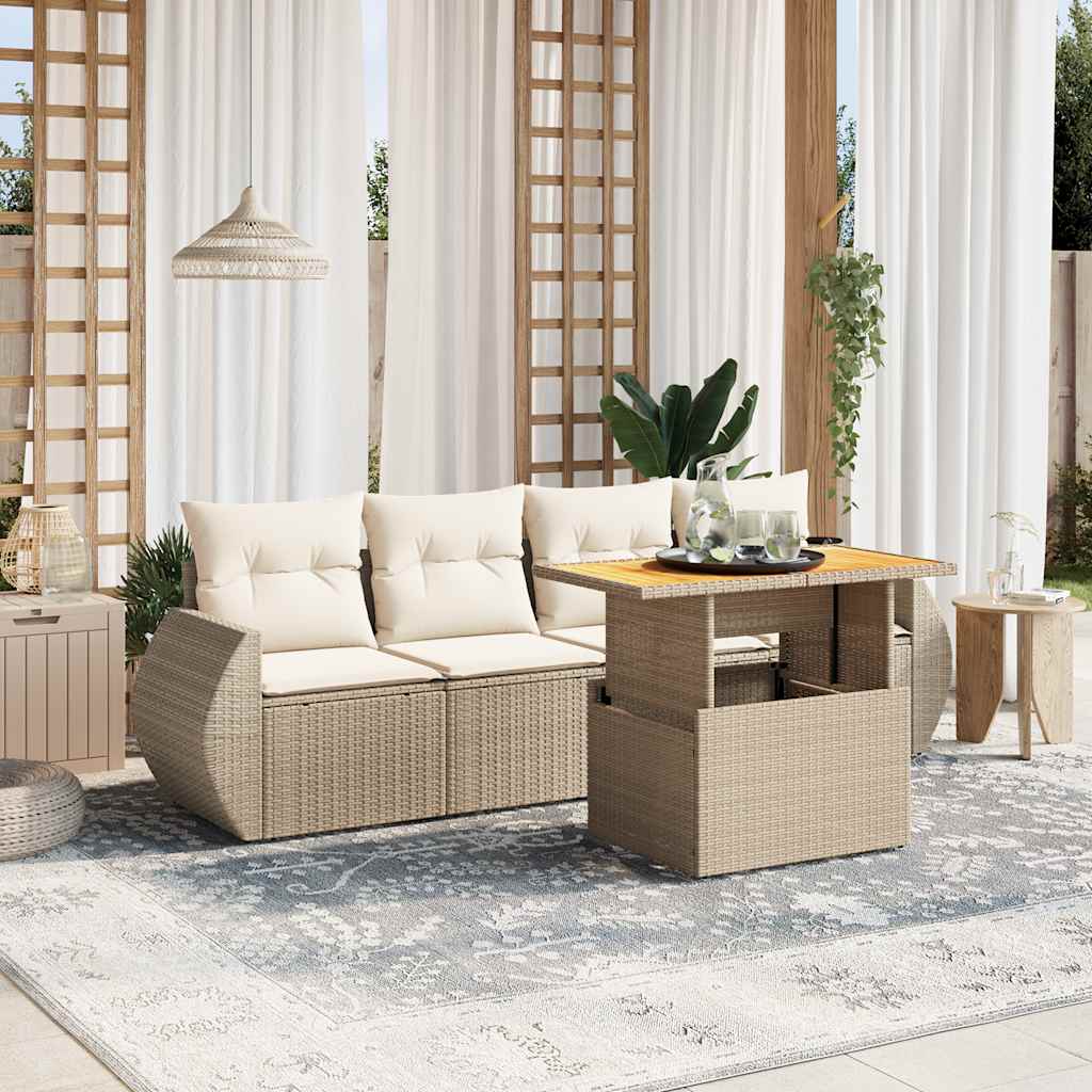 5-dijelni vrtni set sofa s jastucima bež od poliratana
