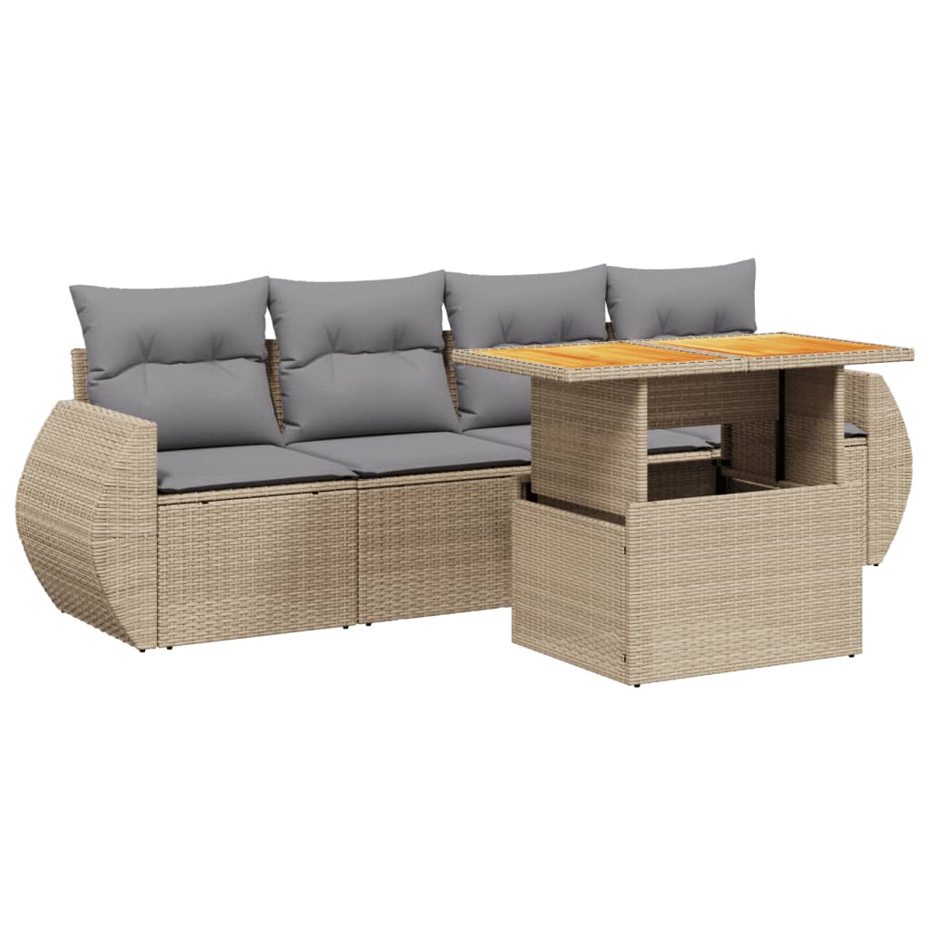 5-dijelni vrtni set sofa s jastucima bež od poliratana