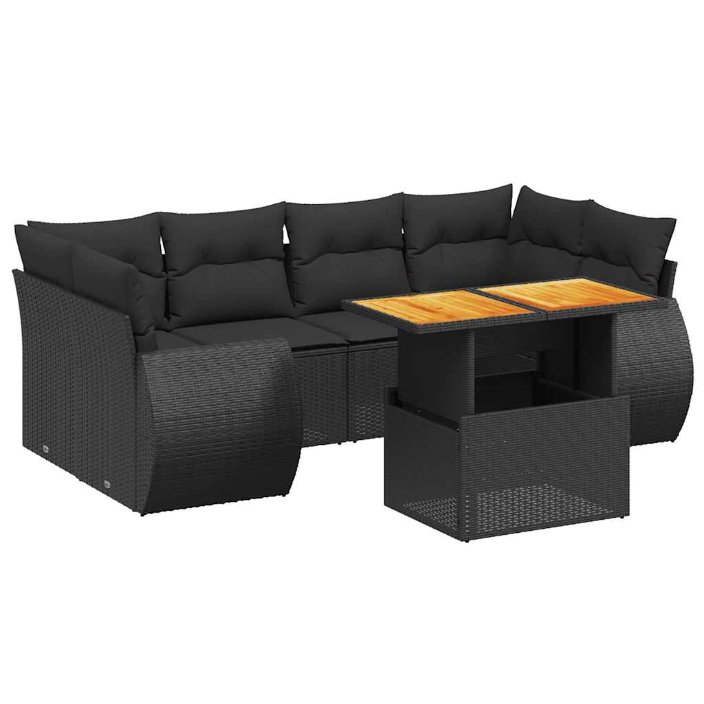 7-dijelni set vrtnih sofa od poliratana s jastucima crni