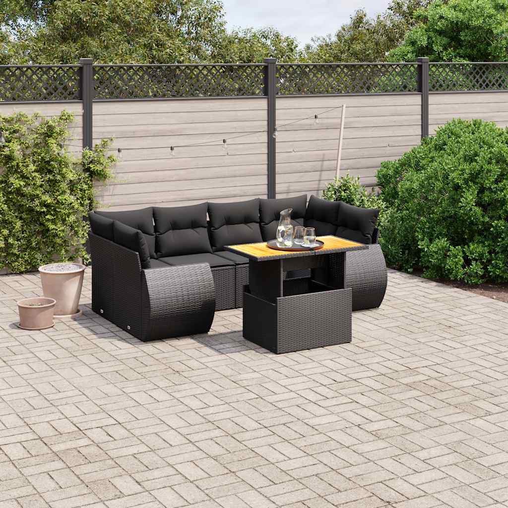 7-dijelni set vrtnih sofa od poliratana s jastucima crni
