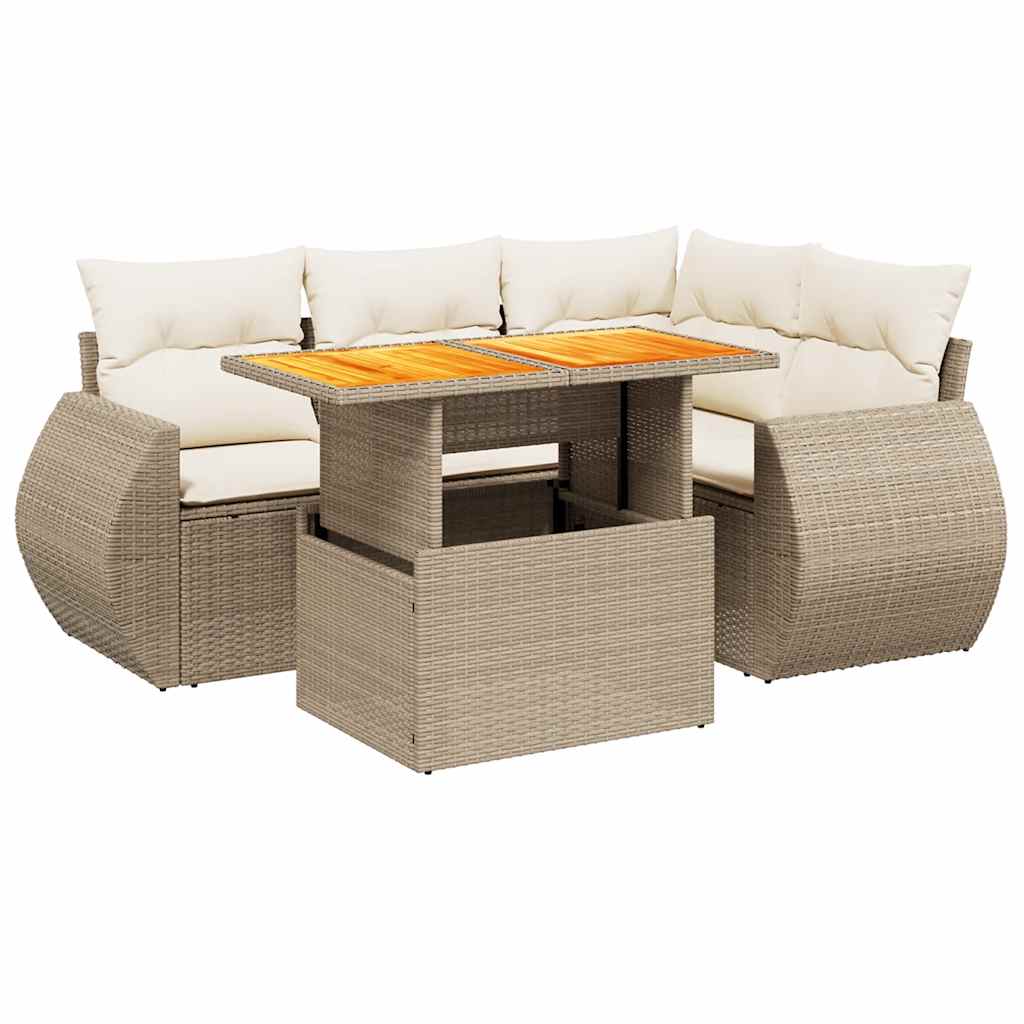 5-dijelni vrtni set sofa s jastucima bež od poliratana
