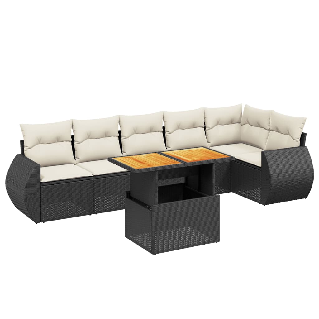 7-dijelni set vrtnih sofa od poliratana s jastucima crni