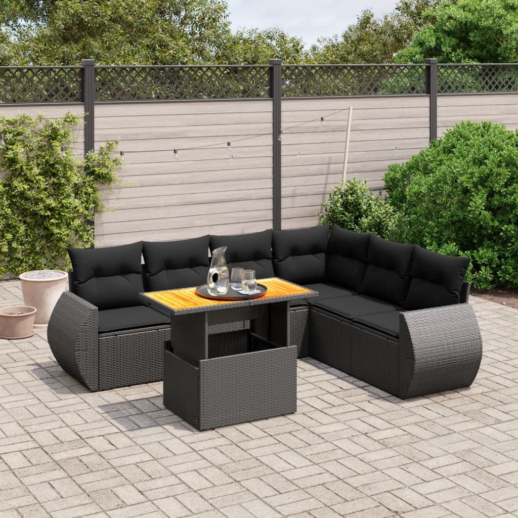 7-dijelni set vrtnih sofa od poliratana s jastucima crni