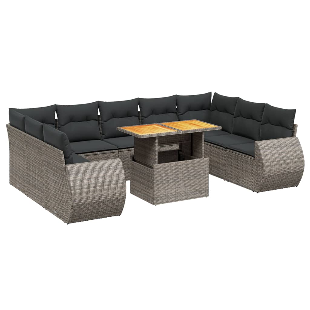 10-dijelni set vrtnih sofa od poliratana s jastucima sivi