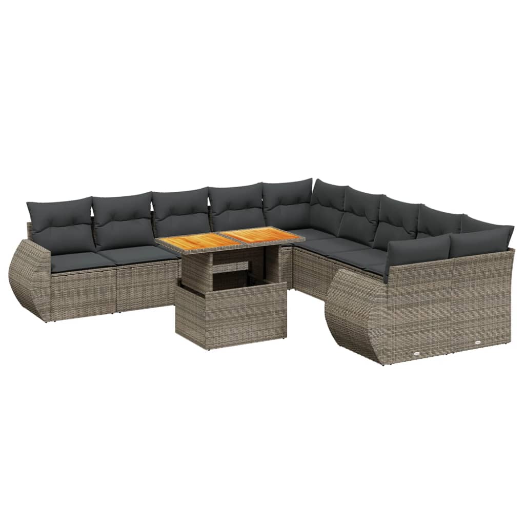 11-dijelni set vrtnih sofa od poliratana s jastucima sivi