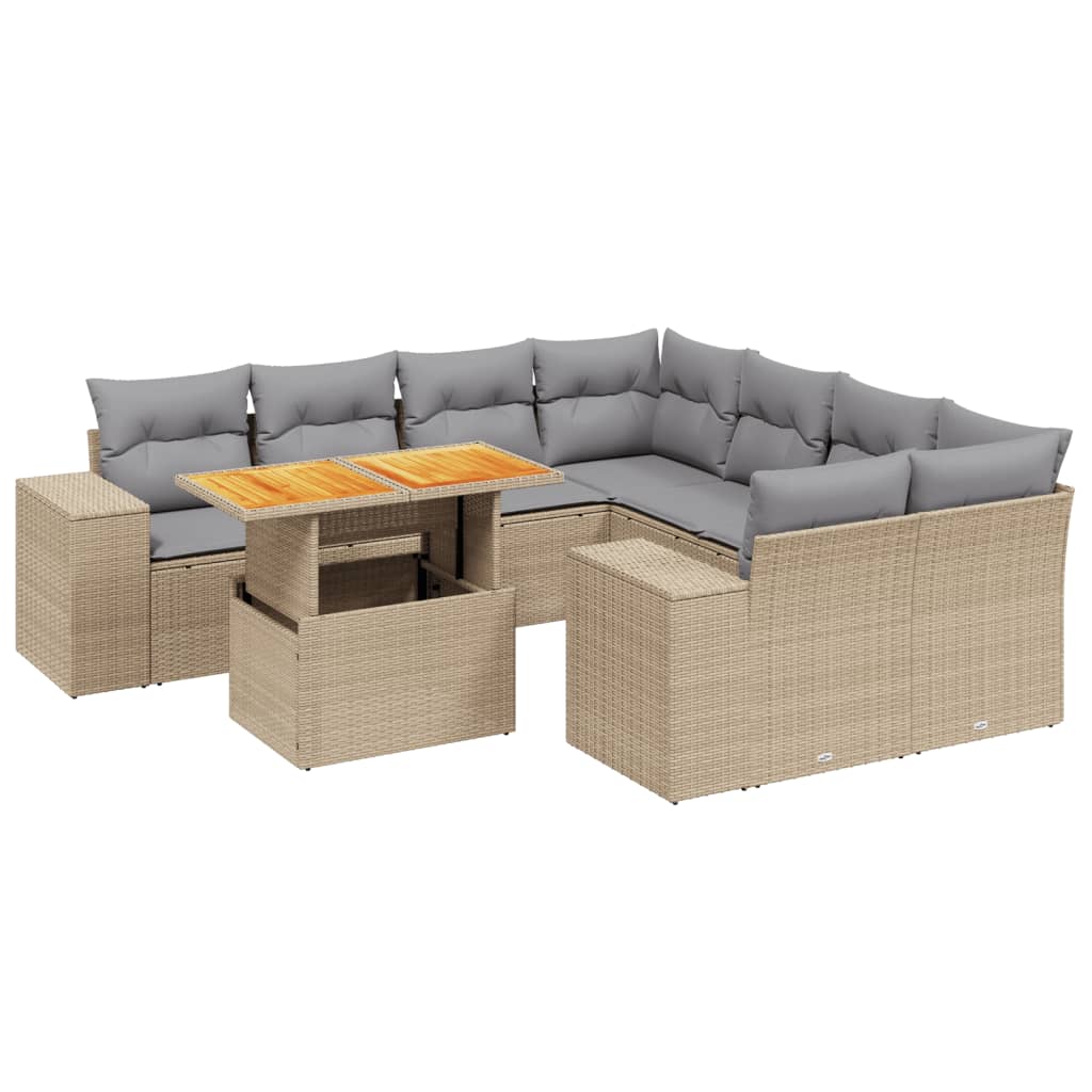 9-dijelni set vrtnih sofa s jastucima bež od poliratana 100 x 55 x 73 cm