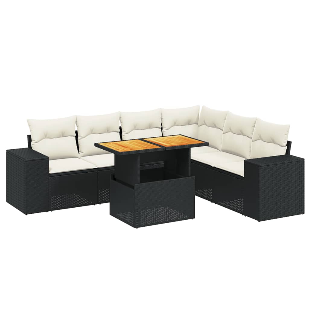 7-dijelni set vrtnih sofa od poliratana s jastucima crni