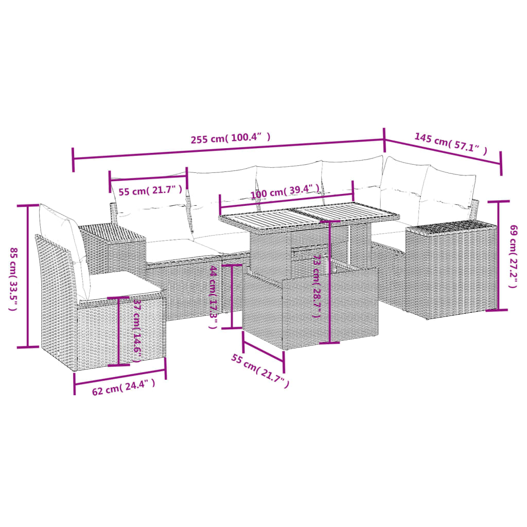 7-dijelni set vrtnih sofa sivi od poliratana