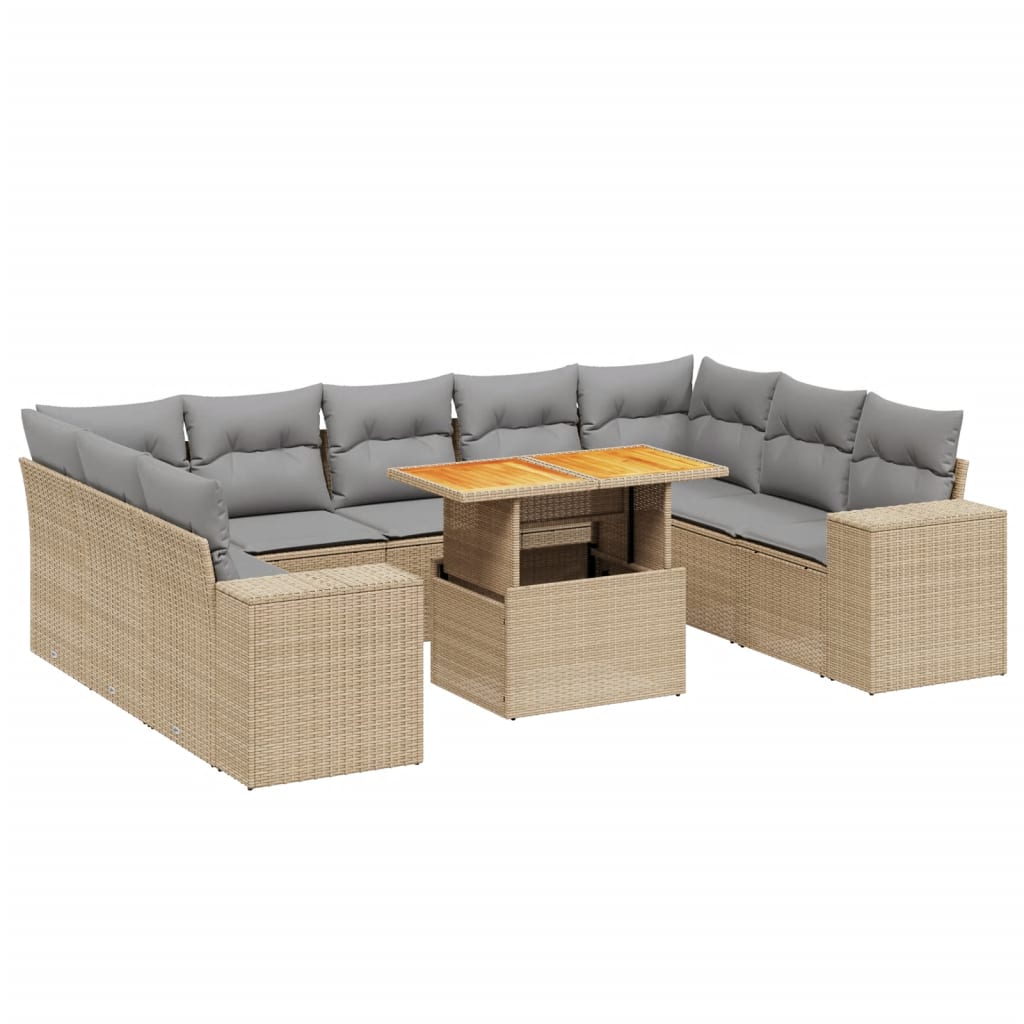 10-dijelni set vrtnih sofa s jastucima bež od poliratana