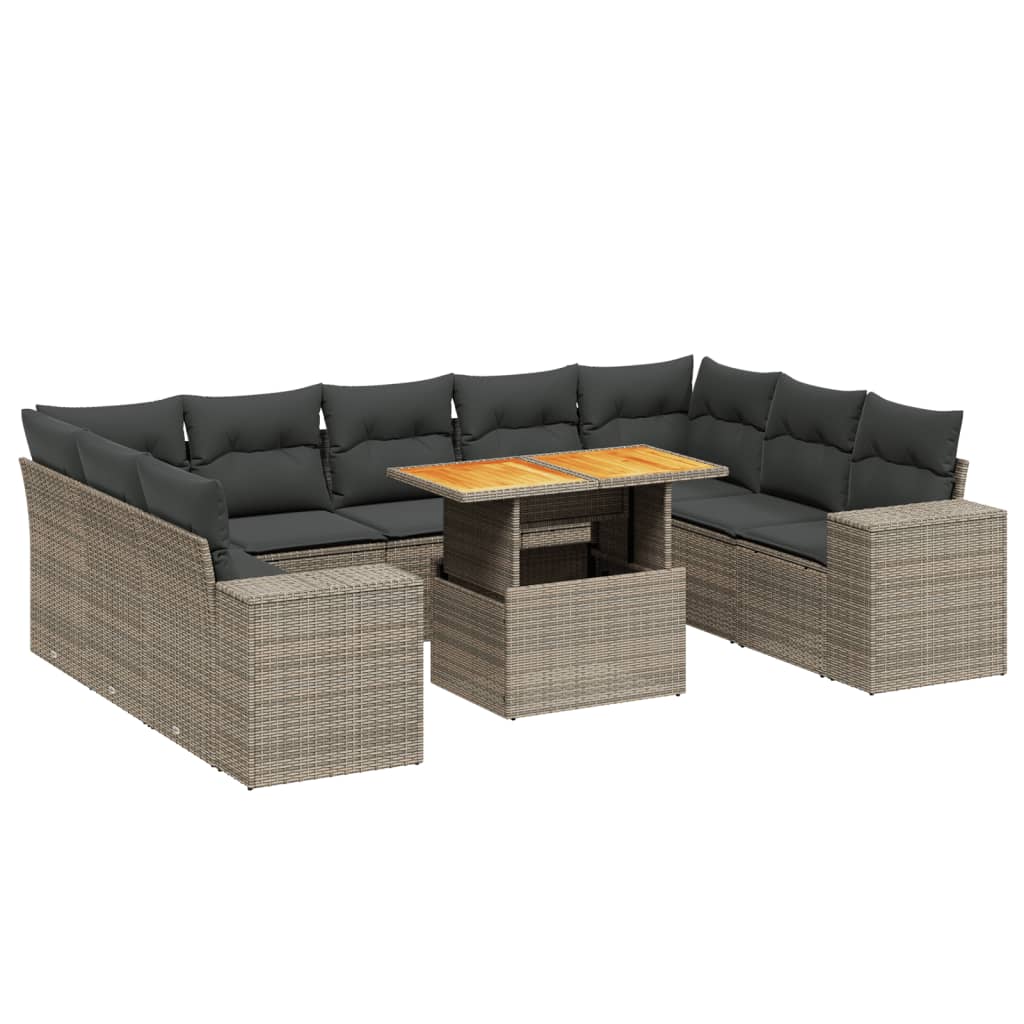 10-dijelni set vrtnih sofa od poliratana s jastucima sivi