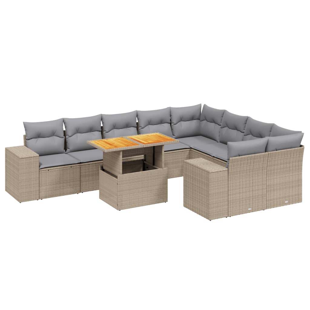 10-dijelni set vrtnih sofa s jastucima bež od poliratana