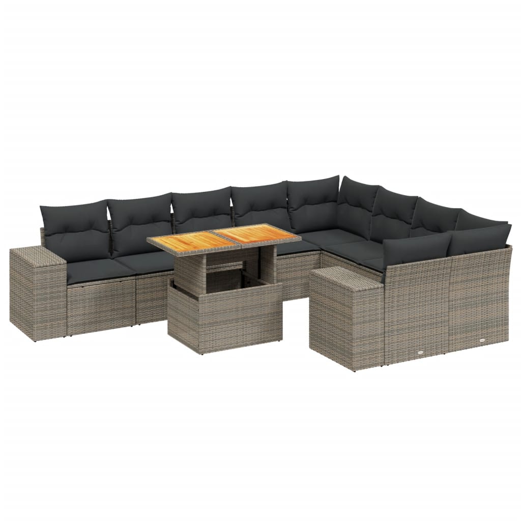10-dijelni set vrtnih sofa od poliratana s jastucima sivi