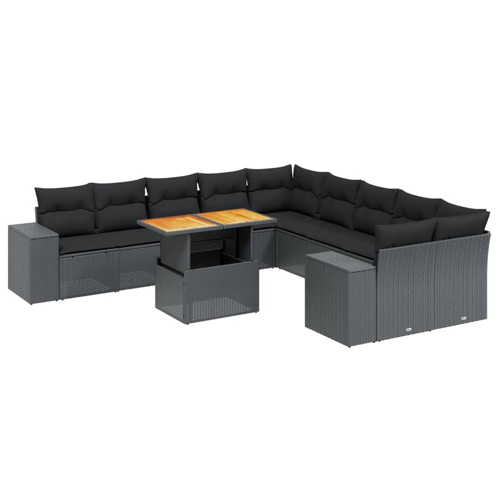 11-dijelni set vrtnih sofa od poliratana s jastucima crni