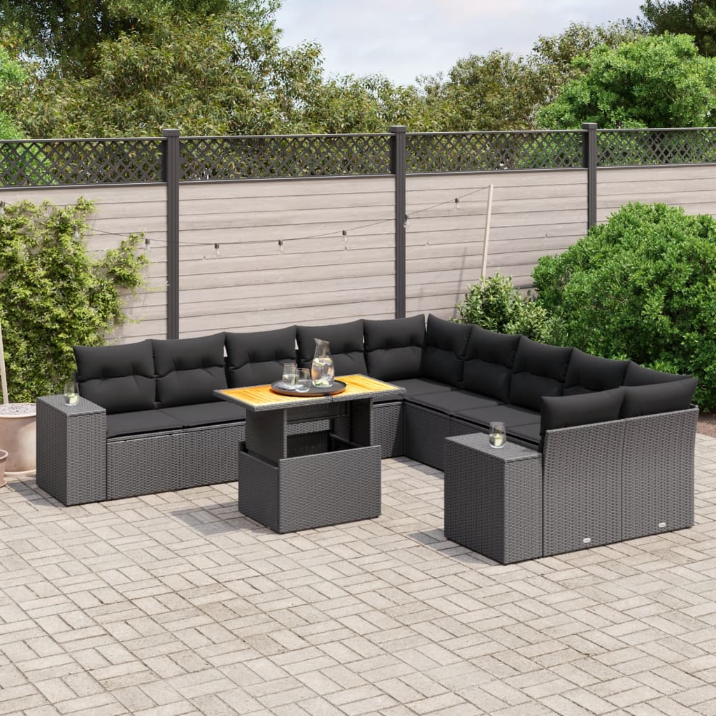 11-dijelni set vrtnih sofa od poliratana s jastucima crni
