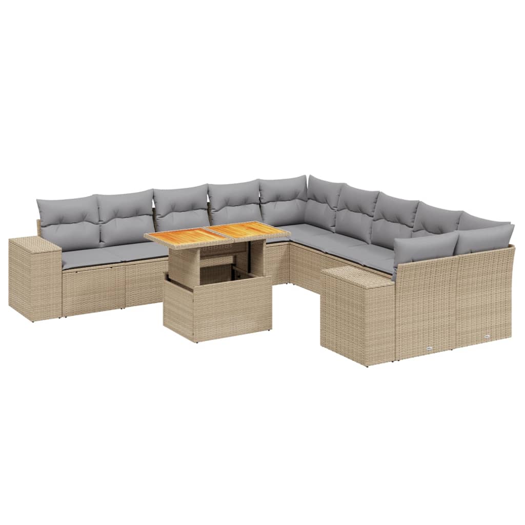 11-dijelni set vrtnih sofa od poliratana s jastucima bež