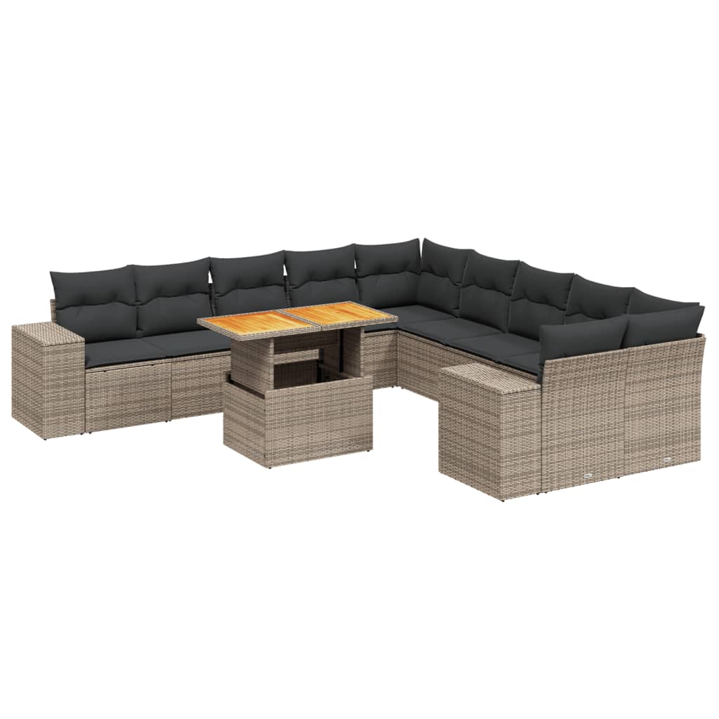 11-dijelni set vrtnih sofa od poliratana s jastucima sivi
