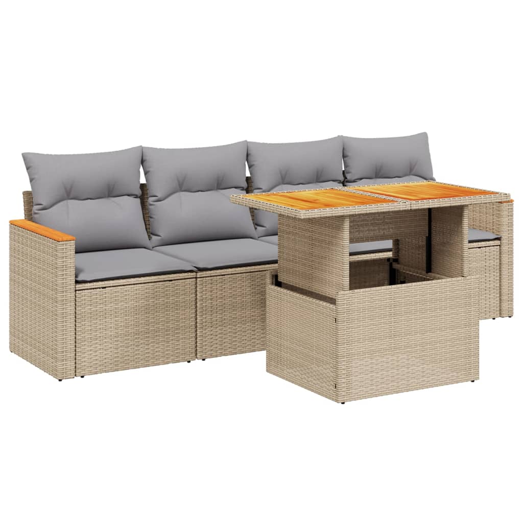 5-dijelni vrtni set sofa s jastucima bež od poliratana