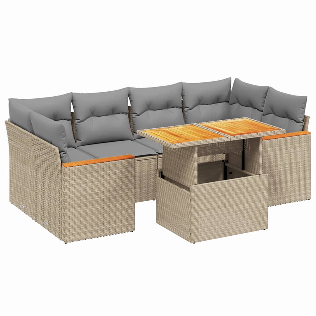 7-dijelni set vrtnih sofa od poliratana s jastucima bež