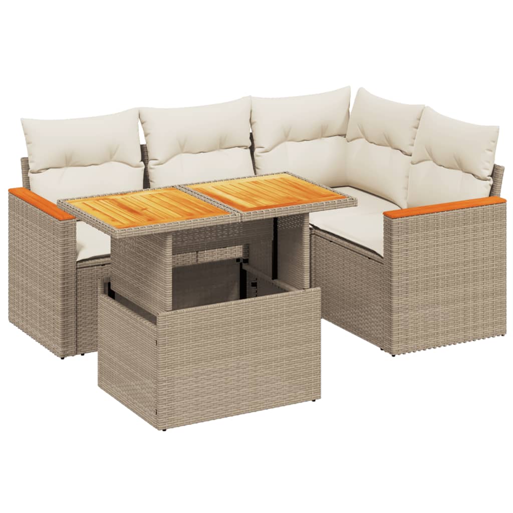5-dijelni vrtni set sofa s jastucima bež od poliratana