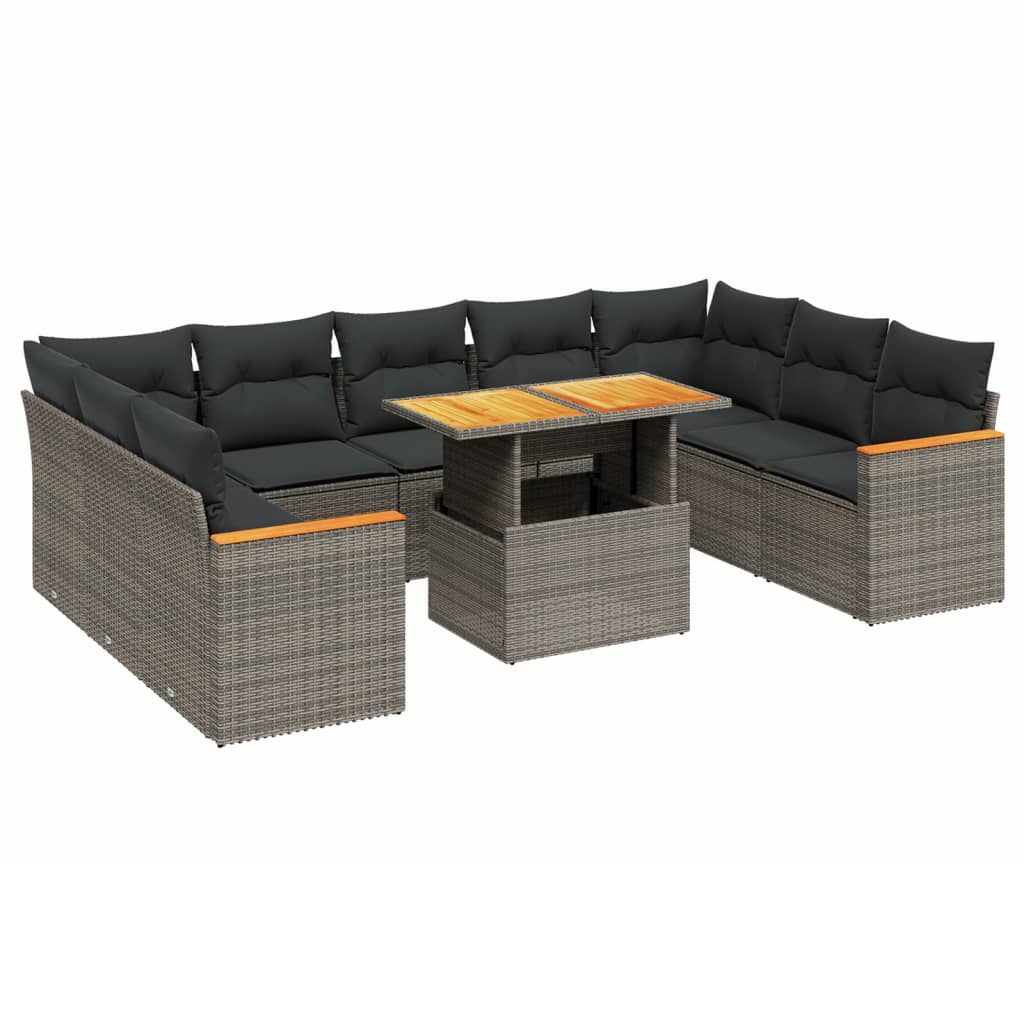 10-dijelni set vrtnih sofa od poliratana s jastucima sivi