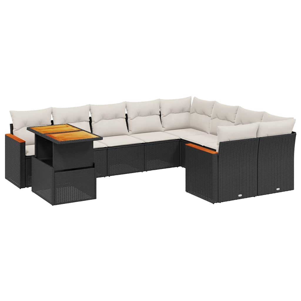 10-dijelni set vrtnih sofa s jastucima crni od poliratana