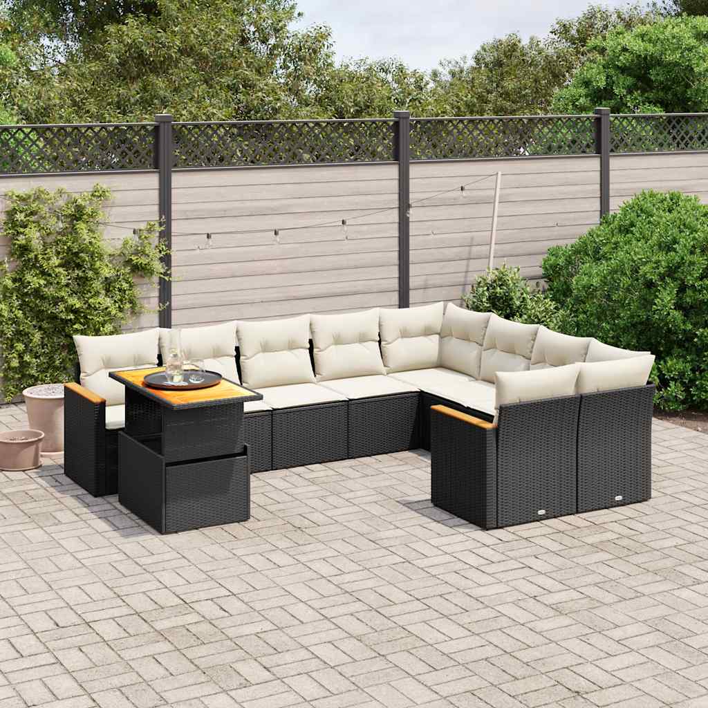 10-dijelni set vrtnih sofa s jastucima crni od poliratana