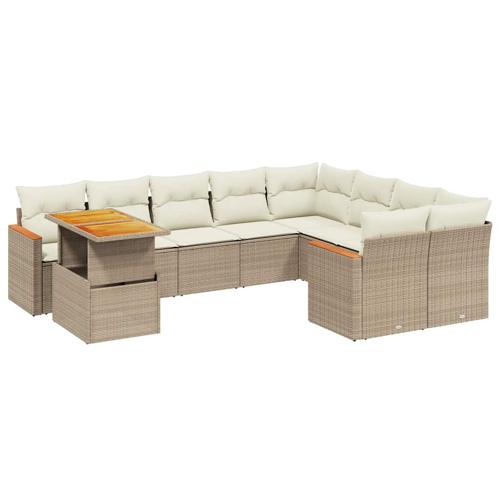10-dijelni set vrtnih sofa s jastucima bež od poliratana