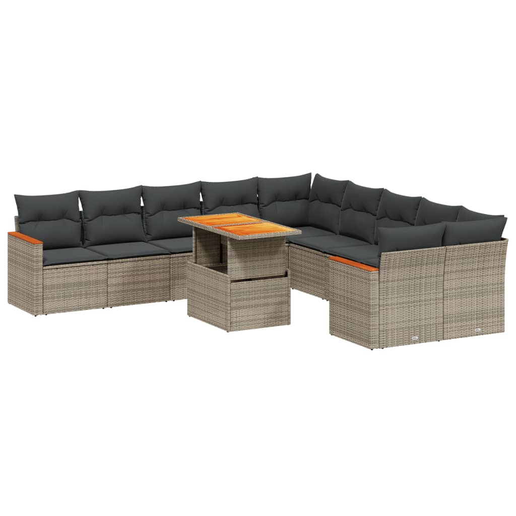 11-dijelni set vrtnih sofa od poliratana s jastucima sivi