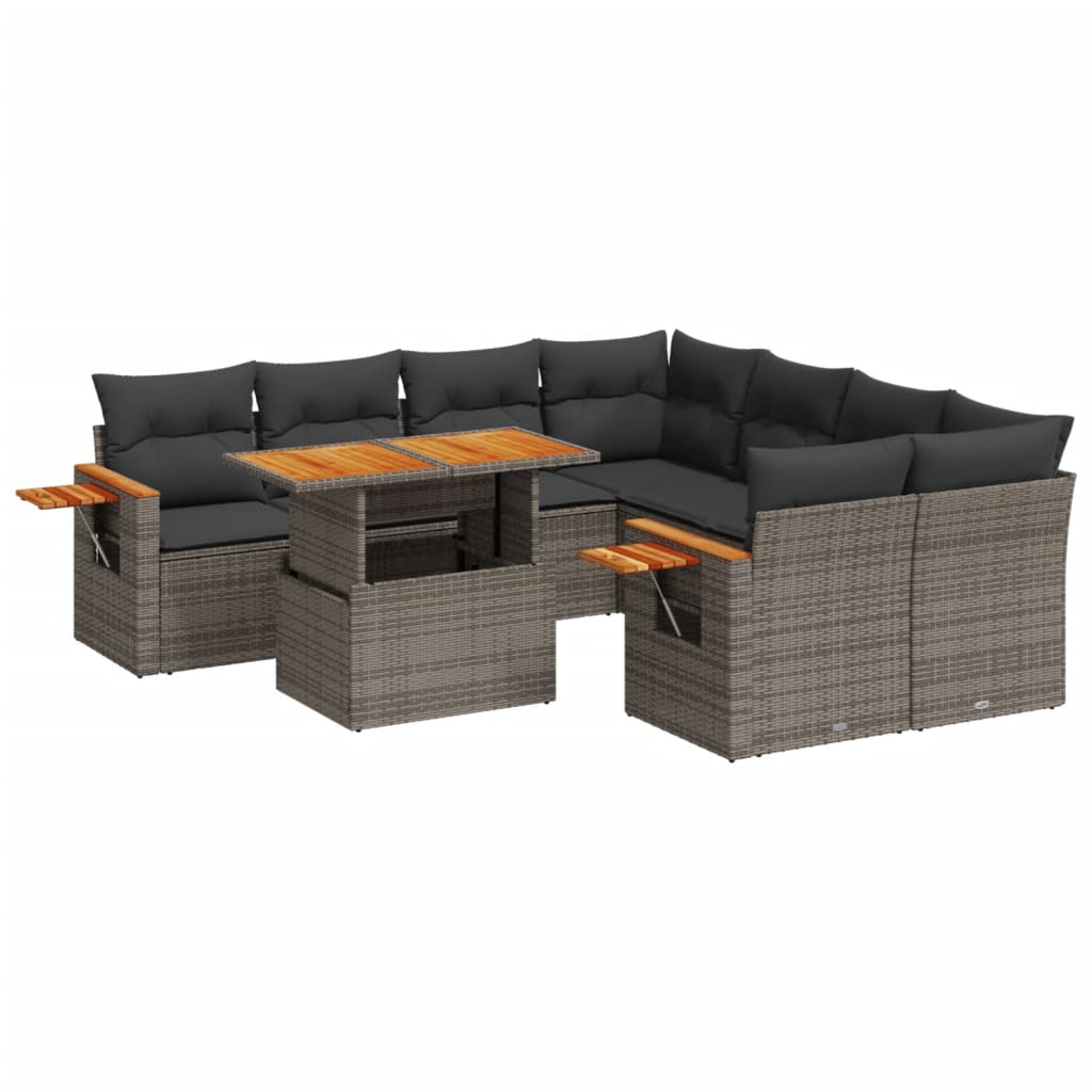 9-dijelni set vrtnih sofa od poliratana s jastucima sivi