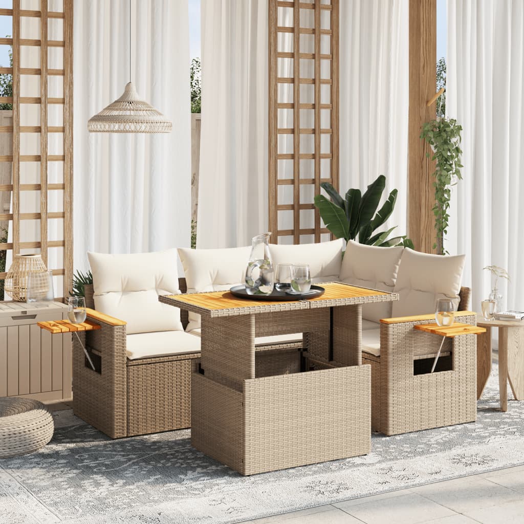 5-dijelni vrtni set sofa s jastucima bež od poliratana
