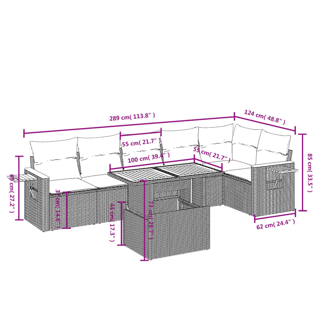 7-dijelni set vrtnih sofa sivi od poliratana