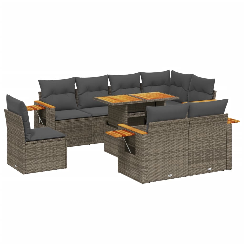 9-dijelni set vrtnih sofa od poliratana s jastucima sivi