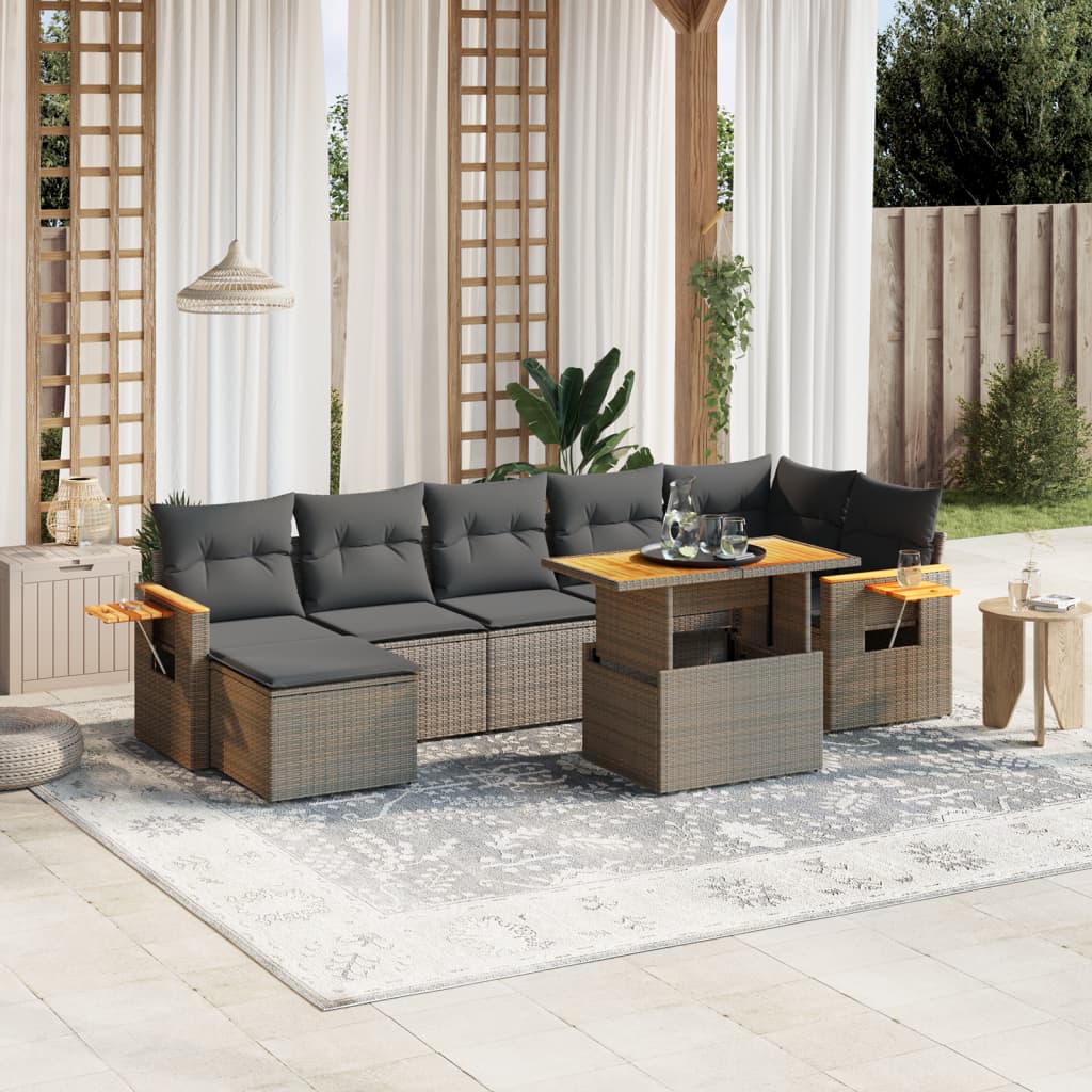 8-dijelni set vrtnih sofa od poliratana s jastucima sivi