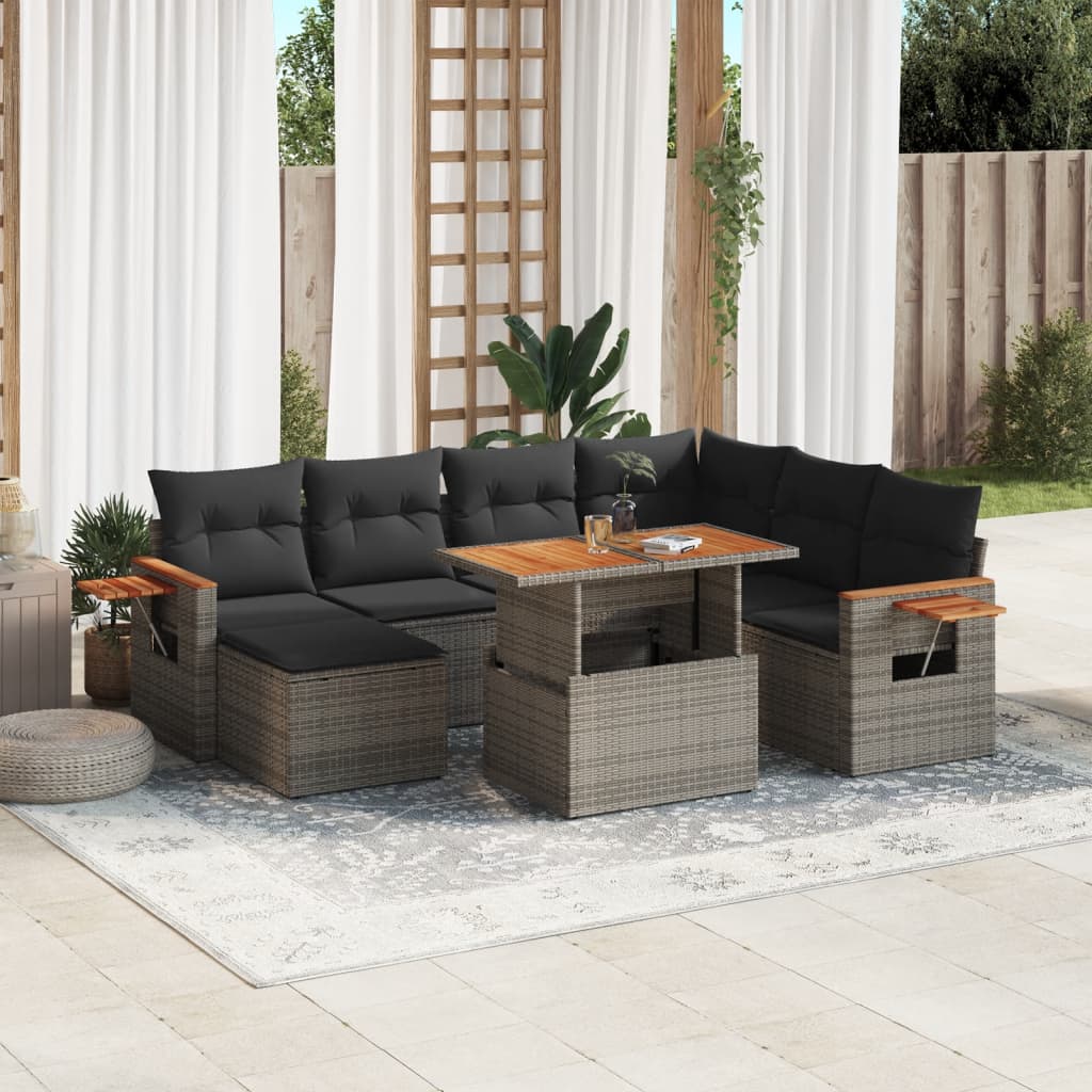 8-dijelni set vrtnih sofa od poliratana s jastucima sivi