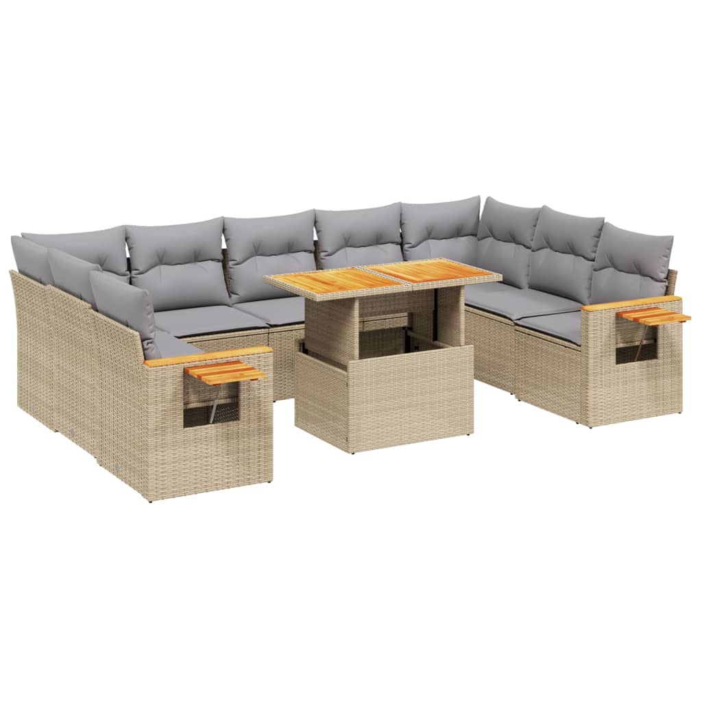 10-dijelni set vrtnih sofa s jastucima bež od poliratana