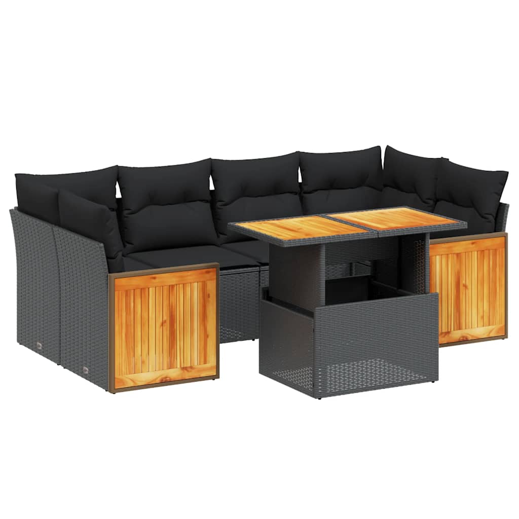 7-dijelni set vrtnih sofa od poliratana s jastucima crni