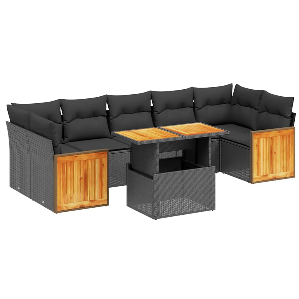 8-dijelni set vrtnih sofa od poliratana s jastucima crni