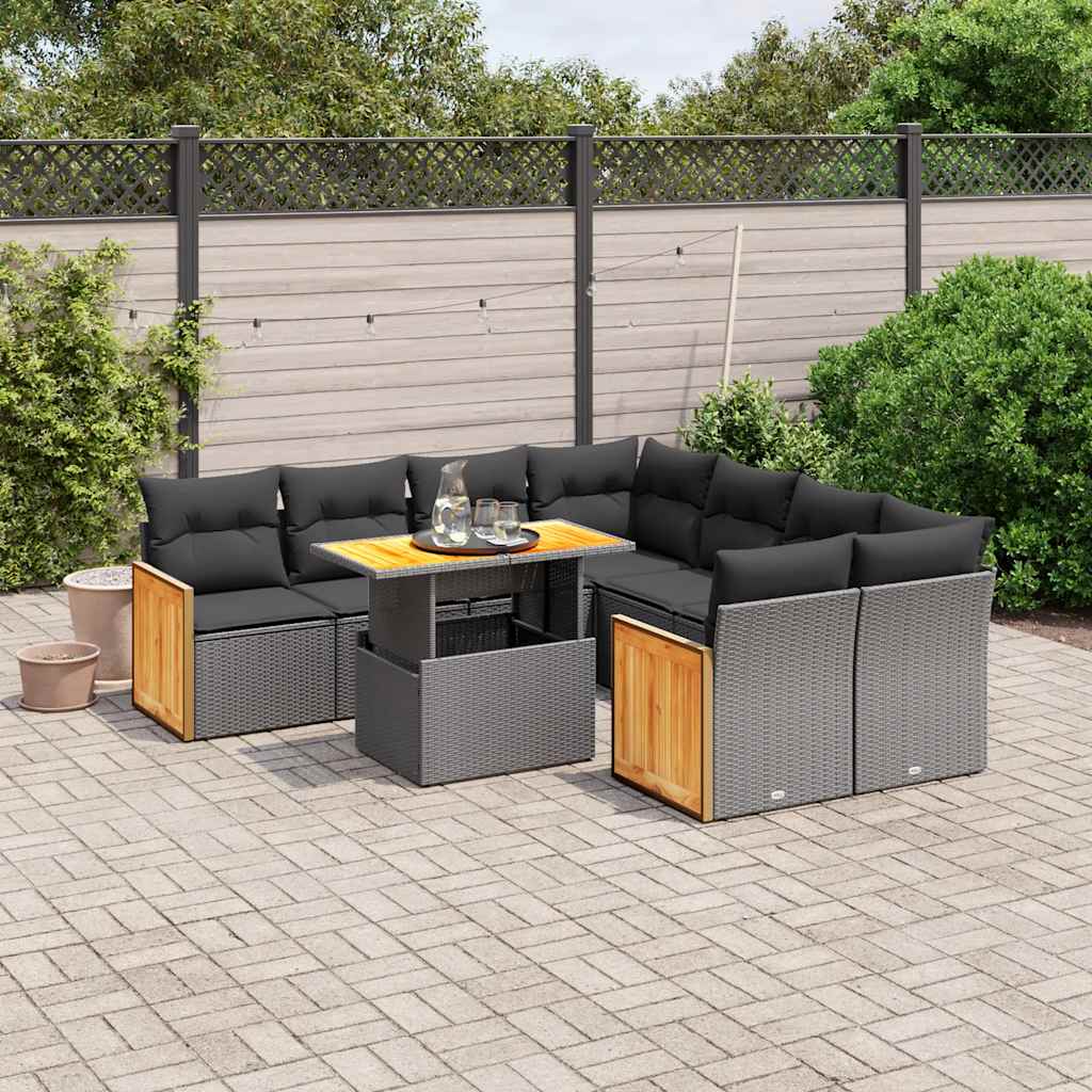 9-dijelni set vrtnih sofa s jastucima crni od poliratana