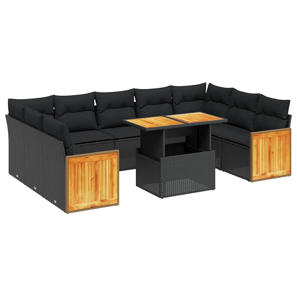 10-dijelni set vrtnih sofa s jastucima crni od poliratana
