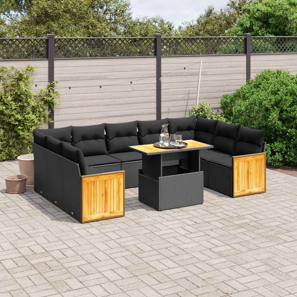 10-dijelni set vrtnih sofa s jastucima crni od poliratana