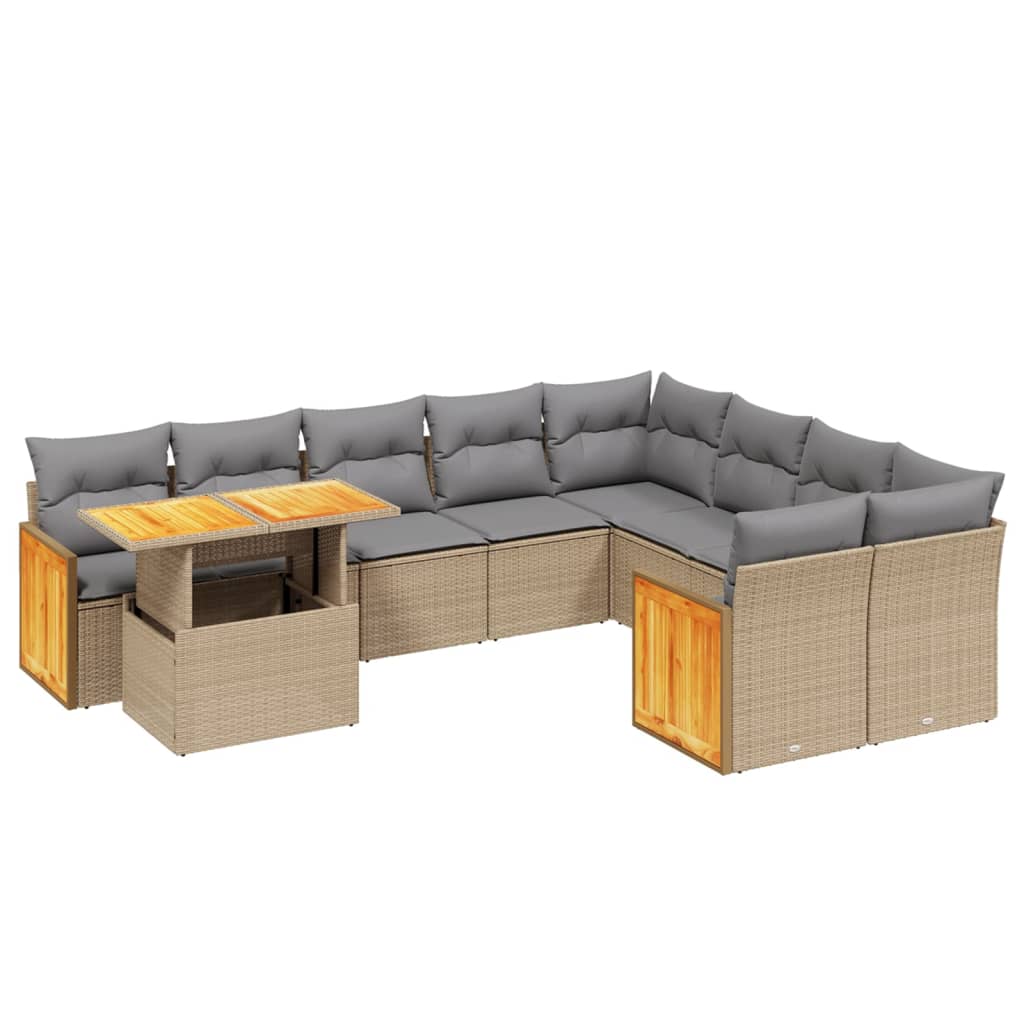 10-dijelni set vrtnih sofa s jastucima bež od poliratana