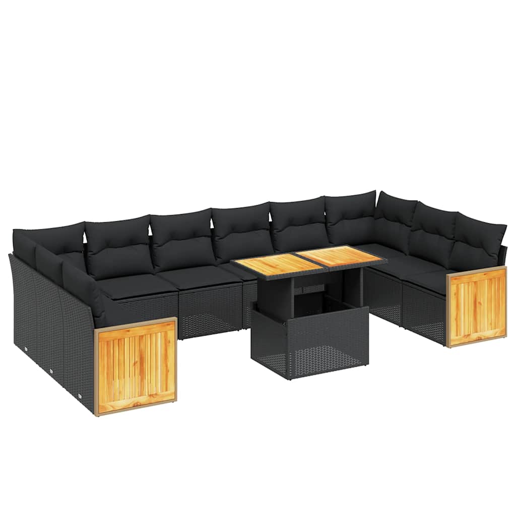 11-dijelni set vrtnih sofa od poliratana s jastucima crni