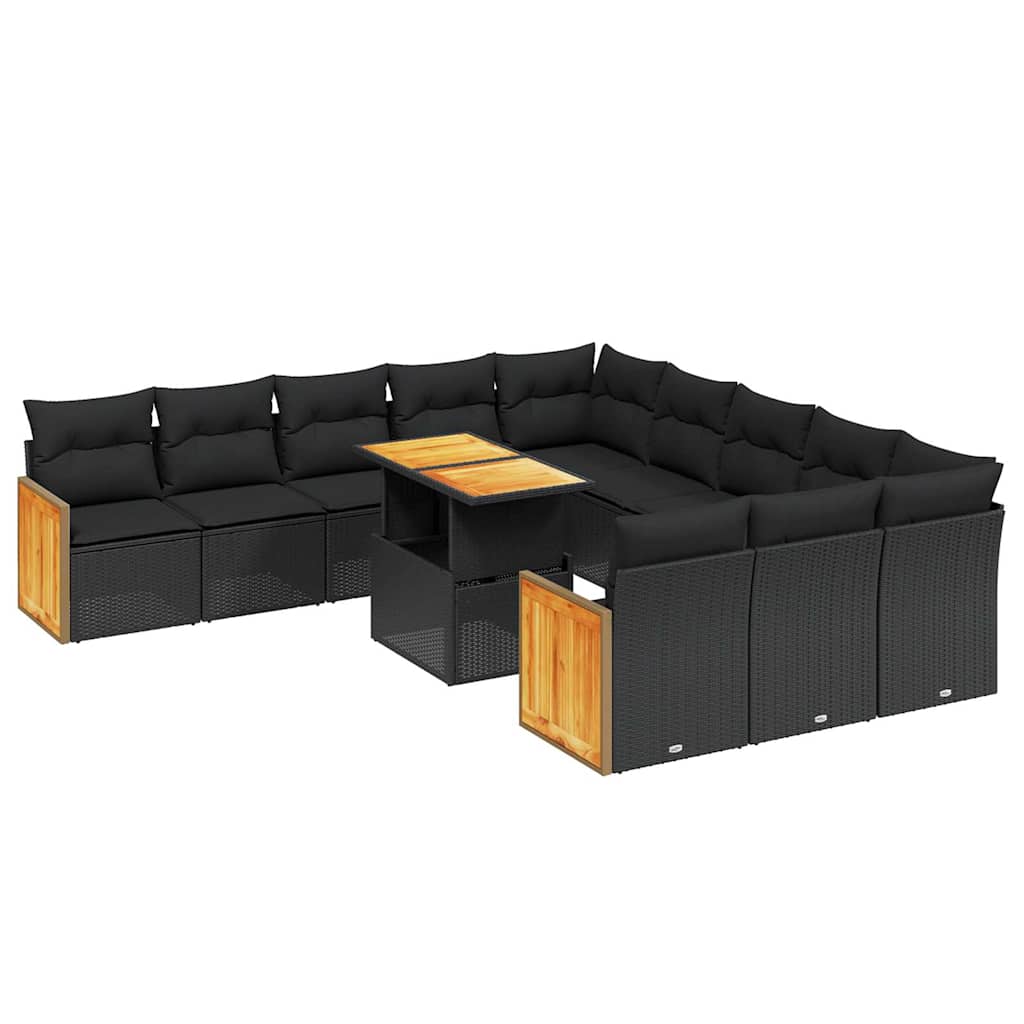 11-dijelni set vrtnih sofa od poliratana s jastucima crni