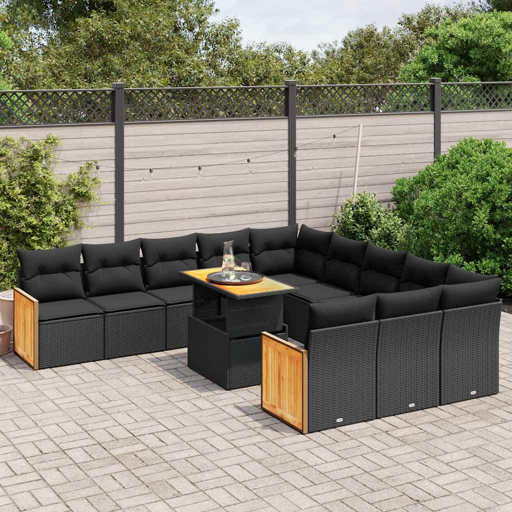 11-dijelni set vrtnih sofa od poliratana s jastucima crni