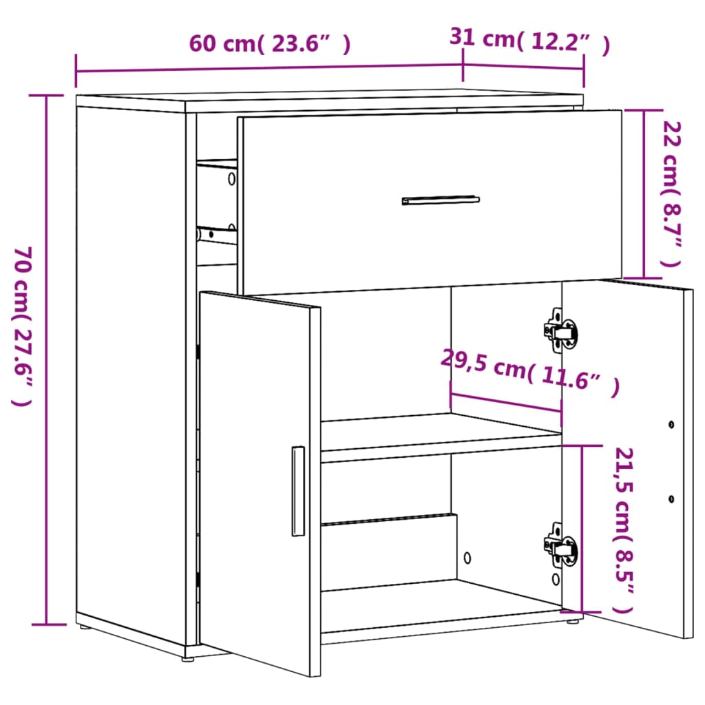 Komoda 2 kom siva boja hrasta 60x31x70cm od konstruiranog drva