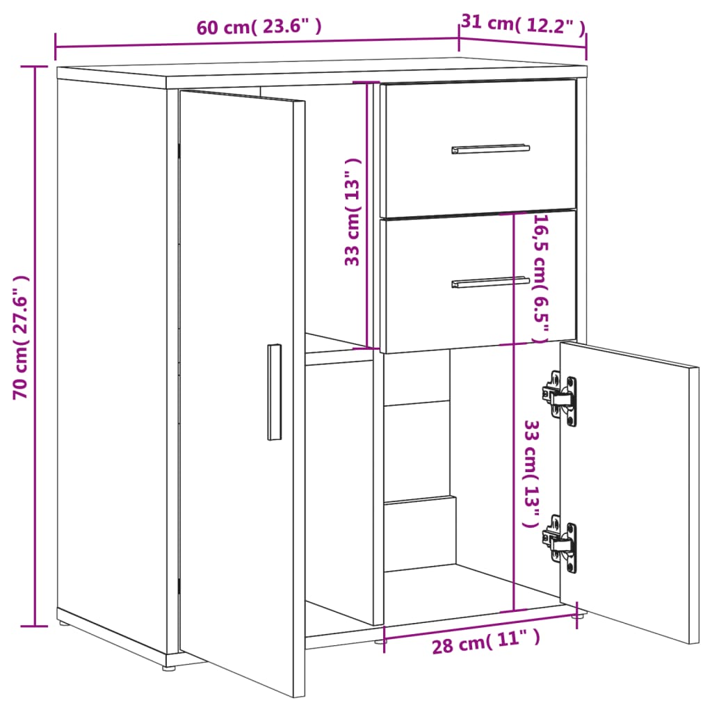 Komoda 2 kom siva boja hrasta 60x31x70cm od konstruiranog drva