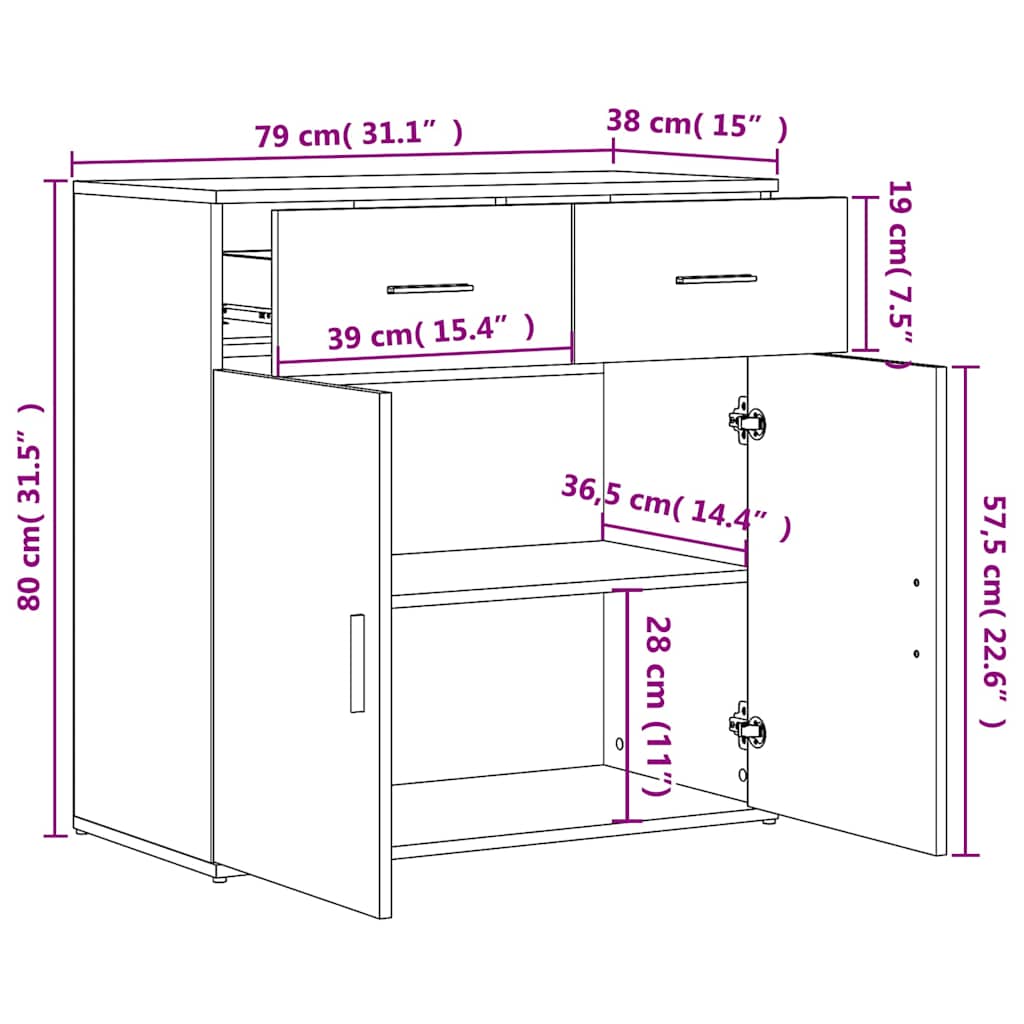 Komoda 2 kom bijeli 79x38x80 cm od konstruiranog drva