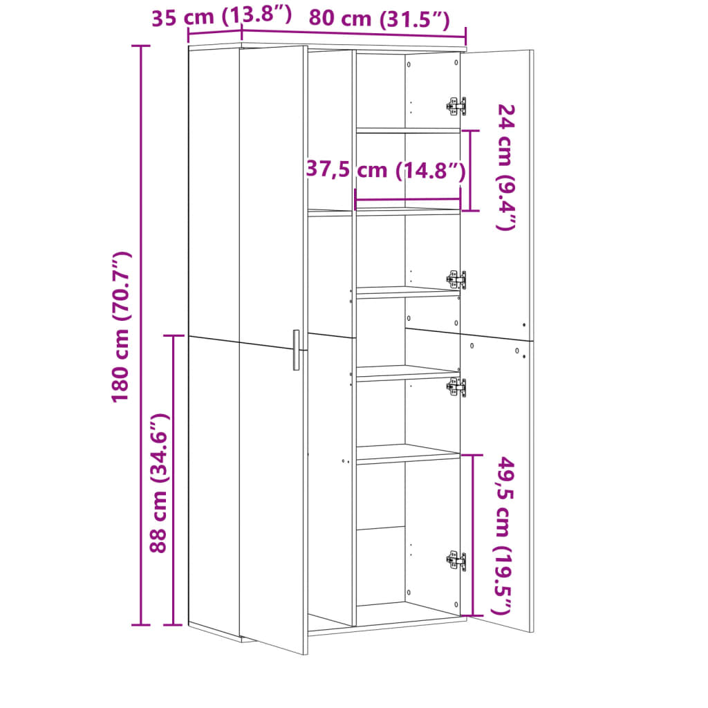 Visoka komoda bijela 80x35x180 cm od konstruiranog drva
